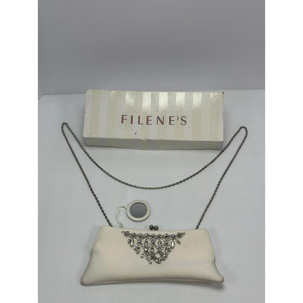 Valerie‎ Stevens Black Clutch Purse Bag Rhinestones Crossbody Strap Filenes Box